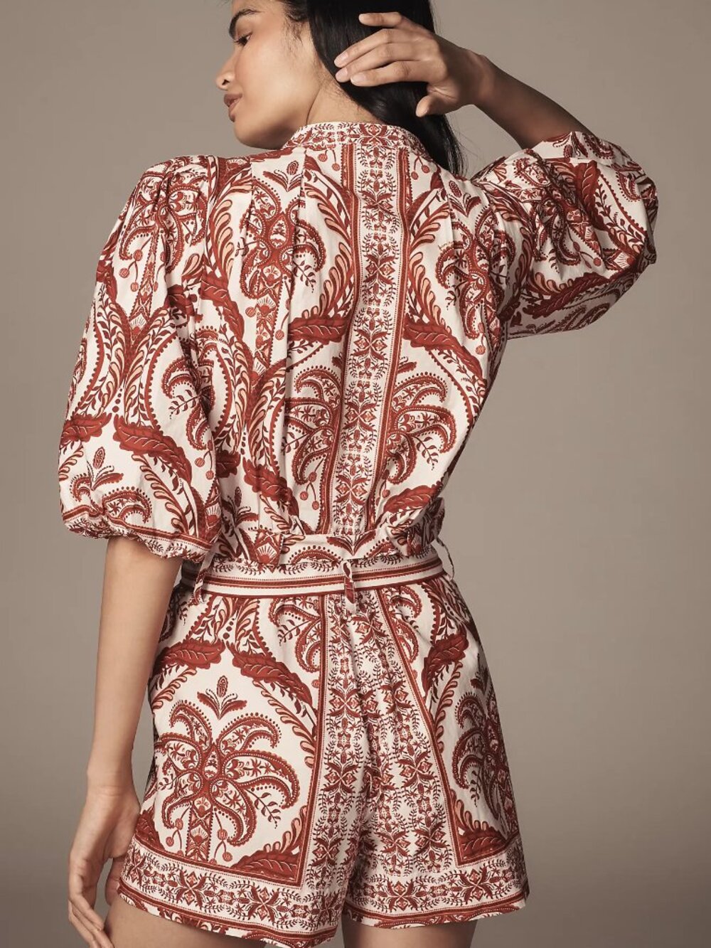 NWT Farm Rio Tropical Cameo Belted Romper Size XS 100% Cotton Puff Sleeves - Picture 4 of 12
